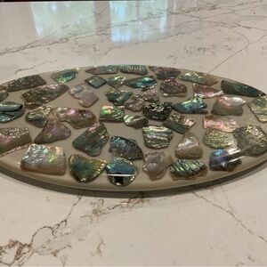 Vintage Iridescent Abalone Shell Decorative Large Lucite Tray